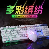 有线键盘鼠标套餐 彩虹背光悬浮键盘机械手感USB七彩发光鼠标游戏