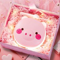 [低过老罗]小猪化妆镜USB小风扇充电迷你可爱随身带灯便携美妆