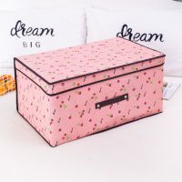 两件套防水无纺布折叠收纳箱内衣收纳盒玩具整理箱杂物储物箱|粉色樱桃 加厚迷你款小号[适合装袜子]