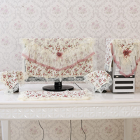 田园布艺碎花电脑套电脑罩子显示屏套液晶防尘罩电脑5件套显|5件套 电脑桌盖布80*130cm含花边