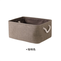 可折叠收纳筐棉麻收纳箱帆布衣服整理箱玩具储物盒桌面杂物小盒子|咖啡色 大号[41*31*18CM]