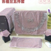 田园布艺碎花电脑套电脑罩子显示屏套液晶防尘罩电脑5件套显|格子情缘5件套 电脑桌盖布80*130cm含花边