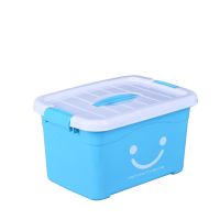收纳箱塑料特大号小号收纳箱子加厚装书储物箱玩具收纳盒车载家用|蓝色笑脸[高品质] 手提40L长48宽33高26厘米