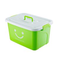 收纳箱特大号加厚衣服被子收纳箱塑料收纳盒储物箱书本玩具整理箱|绿色笑脸 套装40L+40L