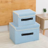 棉麻折叠布艺收纳箱衣柜装内裤的收纳盒子女内衣裤文胸袜子整理箱|蓝色 大号(38*25*25CM)