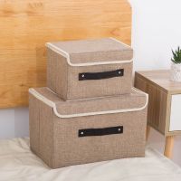 棉麻折叠布艺收纳箱衣柜装内裤的收纳盒子女内衣裤文胸袜子整理箱|咖啡色 大号(38*25*25CM)