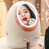 网红化妆品收纳盒学生宿舍家用少女心桌面防尘带镜子口红置物箱架