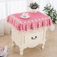 床头柜垫盖巾床头柜罩防尘防滑罩蕾丝田园多用巾加厚|三朵花西瓜红 45*60cm