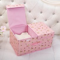 收纳箱布艺整理箱有盖储物箱子大号可折叠内衣袜收纳盒宿舍收纳箱|粉樱桃 大号:50*30*25cm