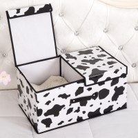 收纳箱布艺整理箱有盖储物箱子大号可折叠内衣袜收纳盒宿舍收纳箱|覆膜奶牛 大号:50*30*25cm