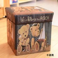 复古印花覆膜收纳凳 多功能折叠储物箱 卡通玩具换鞋凳椅沙发凳子