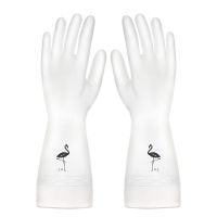 家务洗碗手套防水橡胶洗衣服厨房加厚乳胶清洁手套女|2双升级款[火烈鸟] S码[小号]