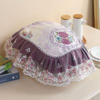 田园椭圆形电饭锅罩多功能欧式盖巾布艺蕾丝电饭煲家用盖布防尘罩|牡丹花紫色 电饭煲罩