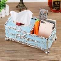 欧式家用抽纸盒客厅茶几多功能遥控器收纳盒创意分格收纳纸巾盒|大号银蓝[升级多功能款]