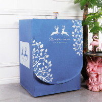 海尔小天鹅美的松下洗衣机罩防水防晒防尘棉麻复古洗衣机套罩滚筒|孔雀蓝双鹿 4-5公斤(宽60厚46高85cm)