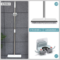 地板刷卫生间刷地刷子长柄硬毛家用洗厕所浴室墙面清洁工具刷瓷砖|白色地刷+北欧蓝拖把挂钩[加大刷头刮刷两用]