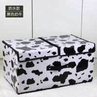 无纺布双盖衣服收纳箱布艺桌面有盖可折叠收纳盒储物箱整理箱大号|黑色奶牛 2个装大号