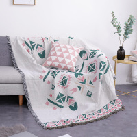 北欧几何图案网红加厚沙发毯子沙发巾全盖沙发套防尘罩民宿装饰毯|粉色系十字几何 90*150cm