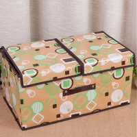无纺布双盖衣服收纳箱布艺桌面有盖可折叠收纳盒储物箱整理箱大号|咖啡几何 小号36*25*16cm