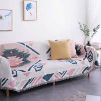 北欧几何图案网红加厚沙发毯子沙发巾全盖沙发套防尘罩民宿装饰毯|粉色系大几何 90*210cm
