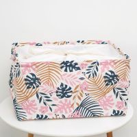 家居超大号棉麻布艺收纳储物箱盒筐篮可束口折叠衣服物柜整理防尘|粉芭蕉叶45*35*25