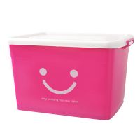 特大号加厚塑料收纳箱子装衣服棉被整理储存箱内衣书籍汽车储物盒|玫红笑脸 80L(4个滑轮):58*42*34