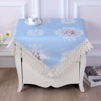 万用盖巾餐桌盖布圆桌盖布茶几桌布蕾丝长方形餐桌床头柜防尘罩|妩媚花王蓝 85*85两片装