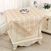 万用盖巾餐桌盖布圆桌盖布茶几桌布蕾丝长方形餐桌床头柜防尘罩|紫金花咖 85*85两片装