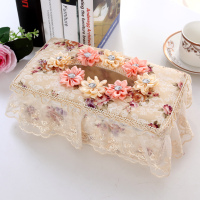 三件套抽纸盒新品蕾丝纸巾盒布艺纸巾盒客厅抽纸盒车内抽纸盒|雪莲米色 面包盒(中号)