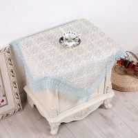 万用盖巾餐桌盖布圆桌盖布茶几桌布蕾丝长方形餐桌床头柜防尘罩|紫金花绿 60*60两片装