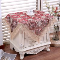 万用盖巾餐桌盖布圆桌盖布茶几桌布蕾丝长方形餐桌床头柜防尘罩|七彩梅酒红色 85*85