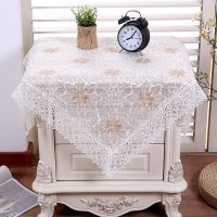 万用盖巾餐桌盖布圆桌盖布茶几桌布蕾丝长方形餐桌床头柜防尘罩|枫叶秋香白色 60*60两片装