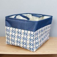 布艺收纳筐三层加厚衣橱整理中大号脏衣篮儿童玩具置物盒衣物|[普通款]蓝边菱形 [中号]