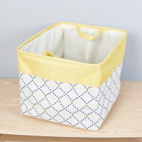 布艺收纳筐三层加厚衣橱整理中大号脏衣篮儿童玩具置物盒衣物|[普通款]黄边菱形 [小号]长38*宽28*高25cm