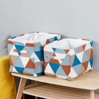 布艺收纳筐三层加厚衣橱整理中大号脏衣篮儿童玩具置|[出口款][加厚含防尘束口]蓝三角 [小号]长38*宽28*高25cm