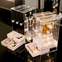 首饰收纳盒家用耳环耳钉饰品小手饰盒子挂项链防尘亚克力展示架