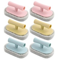 台面刷子带手柄海绵擦百洁刷魔力擦去污刷厨房用刷水池浴缸瓷砖刷|6个装双孔混装