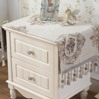 欧式床头柜盖巾棉麻电视柜布盖布防尘罩桌布|富安娜米色床头柜布(含彩色吊穗在内) 45*100cm(含每边10cm吊穗)