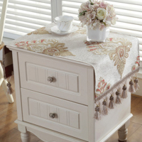 欧式床头柜盖巾棉麻电视柜布盖布防尘罩桌布|康宝兰米色床头柜布(含纯色吊穗在内) 50*80cm(含每边10cm吊穗)