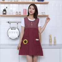 厨房围裙罩衣坎肩纯棉粗布女防油无袖背带韩版时尚可爱成人工作服