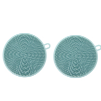 日本硅胶百洁布洗碗布刷碗神器洗锅擦抹布不沾油去污洗碗海绵2片|烟灰绿2片装