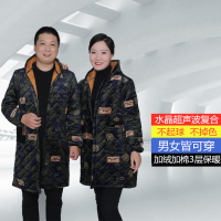 加绒加厚加棉羽绒服罩衣女成人罩衣大码围裙长袖工作服男厨房护衣