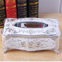 一个高档奢华纸巾盒 手工镶钻uv工艺镀金吸铁石开启不掉色。|银白