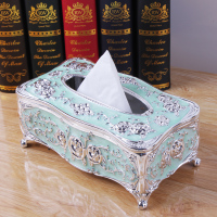 一个高档奢华纸巾盒 手工镶钻uv工艺镀金吸铁石开启不掉色。|银绿