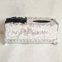 一个高档奢华纸巾盒 手工镶钻uv工艺镀金吸铁石开启不掉色。|欧式多功能银白