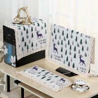 电脑罩棉麻布艺液晶电脑防尘罩显示器盖巾台式电脑套|小鹿 （17寸-22寸）七件套