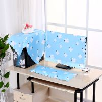 电脑罩棉麻布艺液晶电脑防尘罩显示器盖巾台式电脑套|樱花蓝 (17寸-22寸电脑罩)三件套