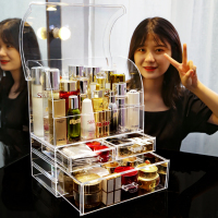 网红化妆品收纳盒置物架桌面防尘家用护肤整理亚克力梳妆台透明柜