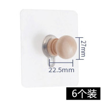 6只装无痕粘贴实木挂钩 创意壁挂装饰挂钩免打孔卧室门后衣帽架钩|短款原木色木质挂钩(6个装)