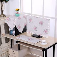 电脑罩棉麻布艺液晶电脑防尘罩显示器盖巾台式电脑套|海棠花红色 （24寸-27寸）七件套